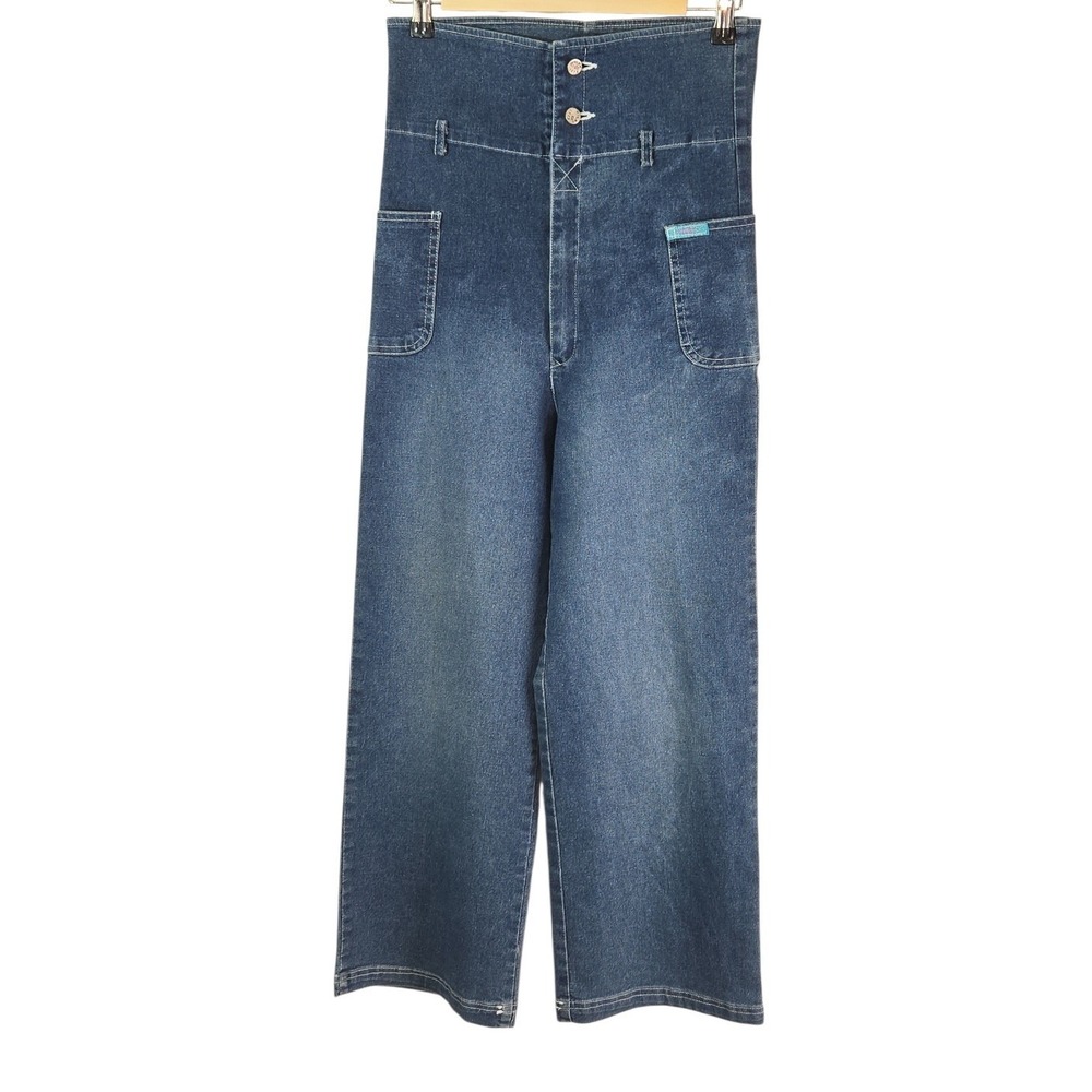 Milky High Waisted Wide Leg Denim Jeans Blue Wash Festival Fun Skater‎ Y2K